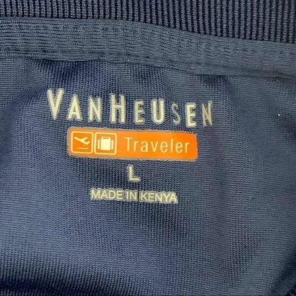 Euc-van Heusen Traveler, Short Sleeve, Stripes, Golf, Blue Polo Shirt Size Large - Picture 10 of 11